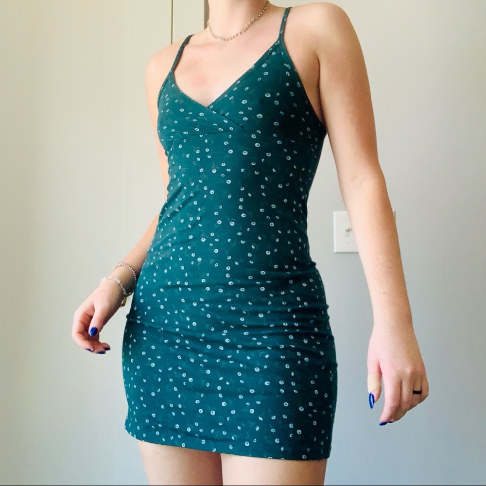 Brandy Melville dark green floral amara dress